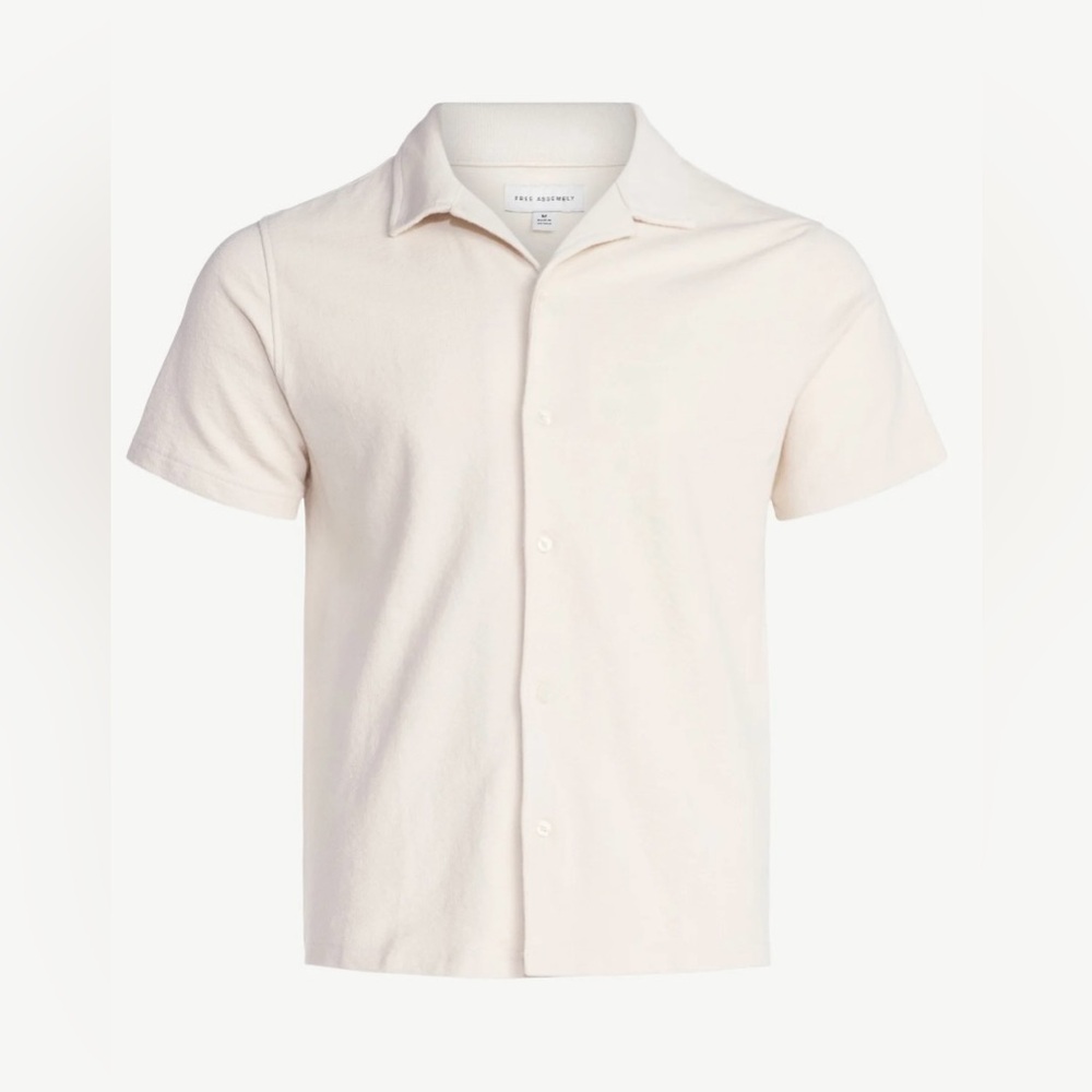 NWT Free Assembly Textured Cotton Camp Shirt Almond XL Men’s Short Sleeve Button